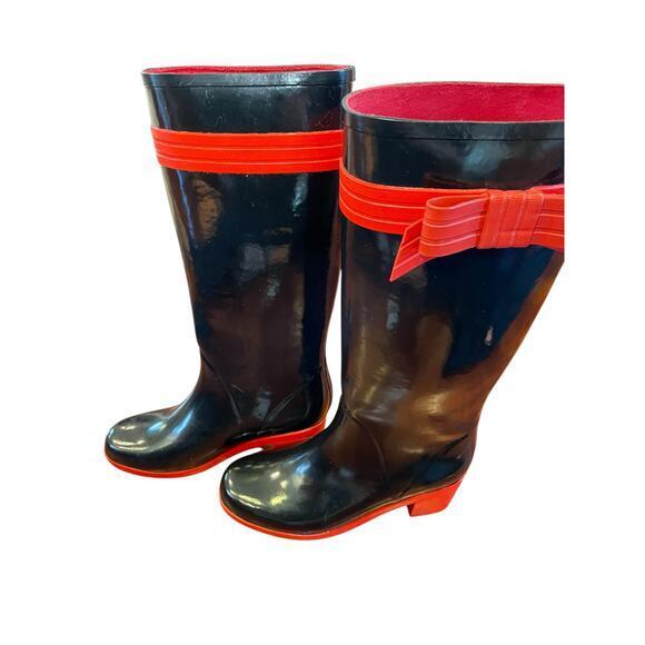 Kate Spade Women 9 Randi Black and Red Bow Heel Rain Boots Shiny Black Rain Boot - Picture 14 of 16